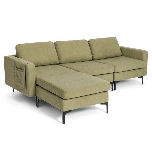 Modular 3-Seat L-shaped Sectional Sofa with Reversible Chaise and 2 USB Ports-Green