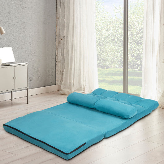 6-Position Foldable Floor Sofa Bed with Detachable Cloth Cover-Blue