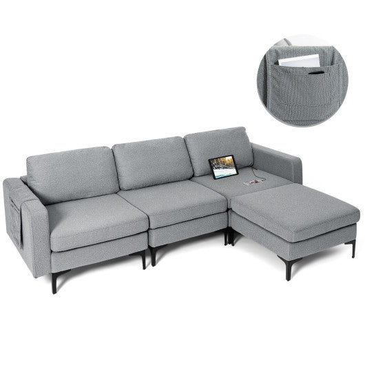 Modular 3-Seat L-shaped Sectional Sofa with Reversible Chaise and 2 USB Ports-Dark Gray