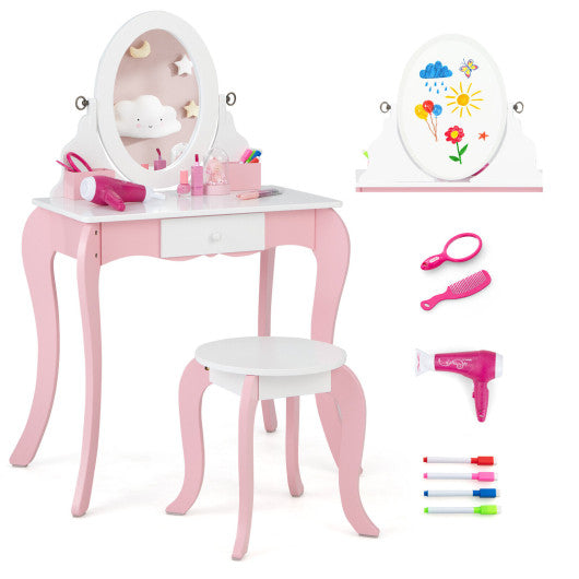 Pretend Kids Vanity Set with 360¡ã Rotatable Mirror and Play Accessories