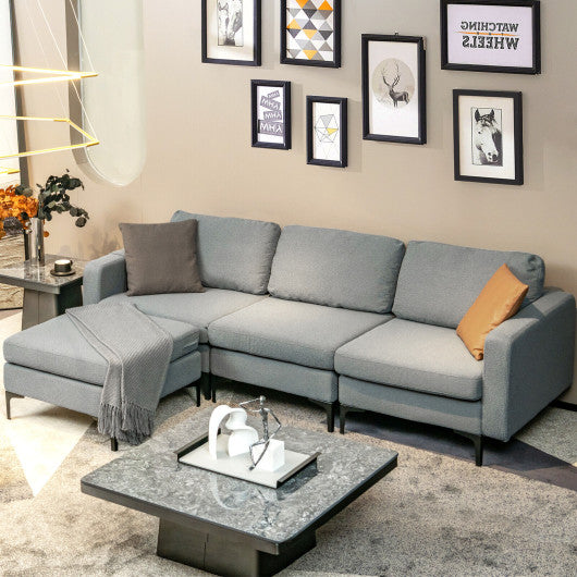 Modular 3-Seat L-shaped Sectional Sofa with Reversible Chaise and 2 USB Ports-Dark Gray