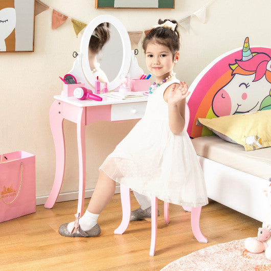 Pretend Kids Vanity Set with 360¡ã Rotatable Mirror and Play Accessories