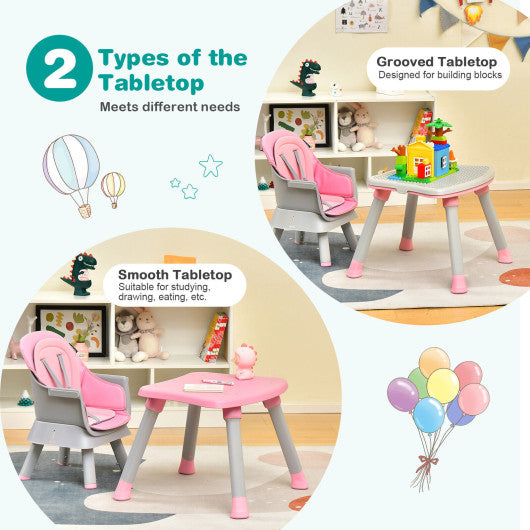 6-in-1 Convertible Baby High Chair with Adjustable Removable Tray-Pink