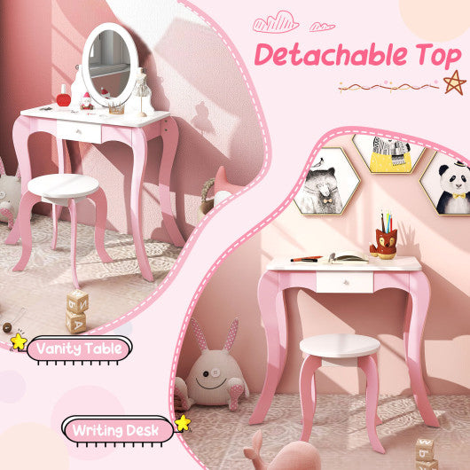 Pretend Kids Vanity Set with 360¡ã Rotatable Mirror and Play Accessories
