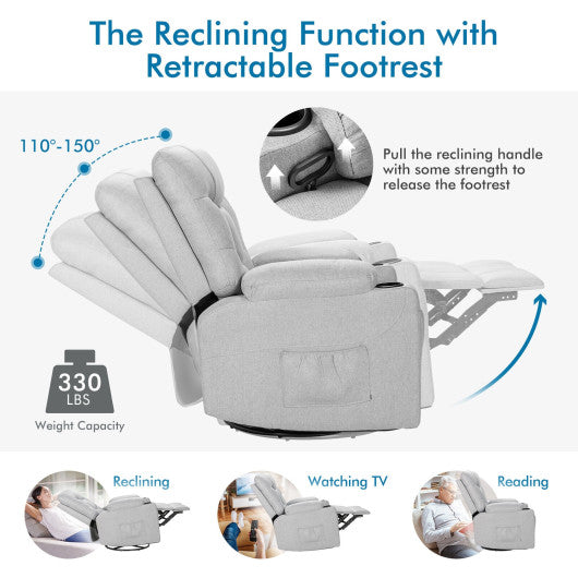 Massage Rocking Recliner Chair with Heat and Vibration-Gray