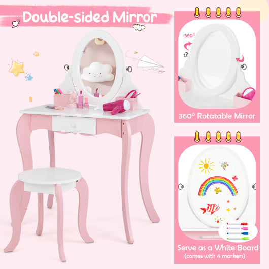 Pretend Kids Vanity Set with 360¡ã Rotatable Mirror and Play Accessories