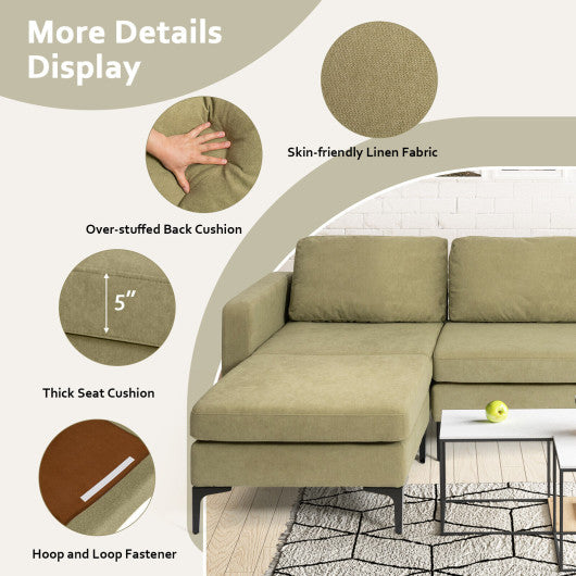 Modular 3-Seat L-shaped Sectional Sofa with Reversible Chaise and 2 USB Ports-Green