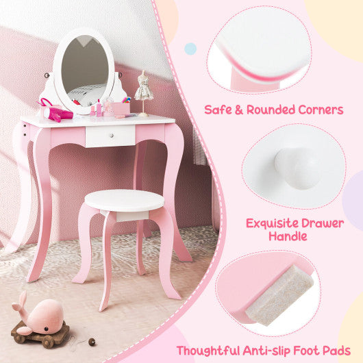 Pretend Kids Vanity Set with 360¡ã Rotatable Mirror and Play Accessories