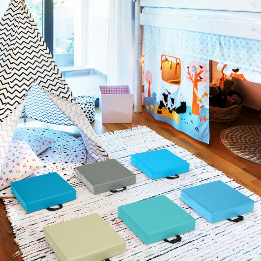 6 Pieces 15 Inches Square Toddler Floor Cushions Flexible Soft Foam Seating with Handles-Blue