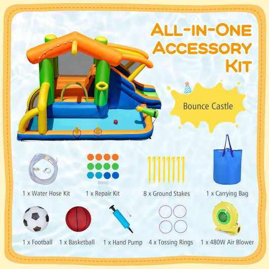 Inflatable Bounce House Water Park with Slide and 480W Blower