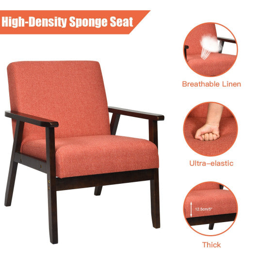 Solid Rubber Wood Fabric Accent Armchair-Orange