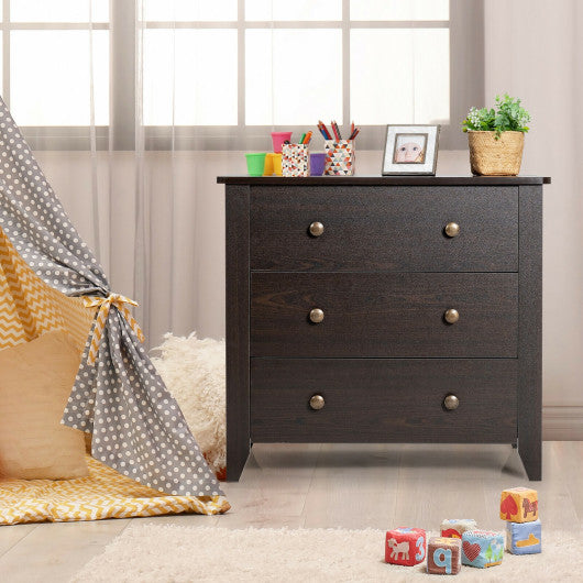 3 Drawer Dresser Chest of Drawers Bedside Table-Espresso