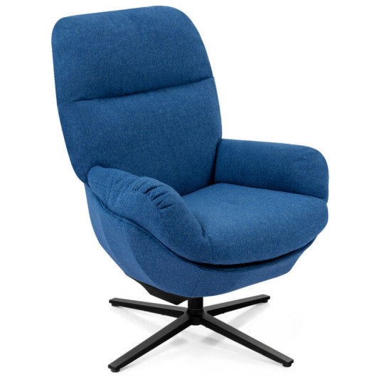 Upholstered Swivel Lounge Chair with Ottoman and Rocking Footstool-Blue