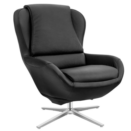 360¡ã Swivel Leather Lounge Chair with Ottoman and Aluminum Alloy Base-Black