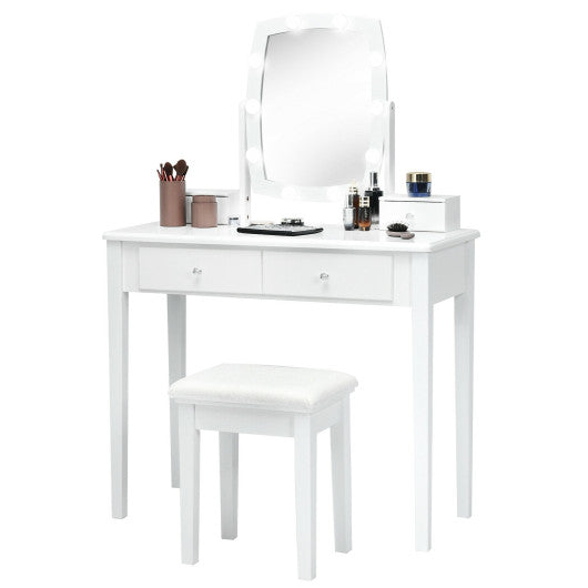 Vanity Table Set with Lighted Mirror for Bedroom and Dressing Room-White