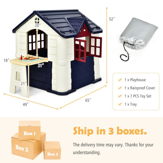 Kid¡¯s Playhouse Pretend Toy House For Boys and Girls 7 Pieces Toy Set-Blue