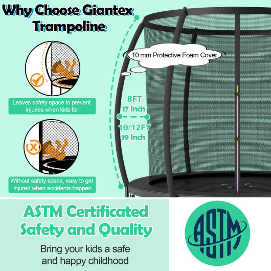 10 Feet ASTM Approved Recreational Trampoline with Ladder-Black