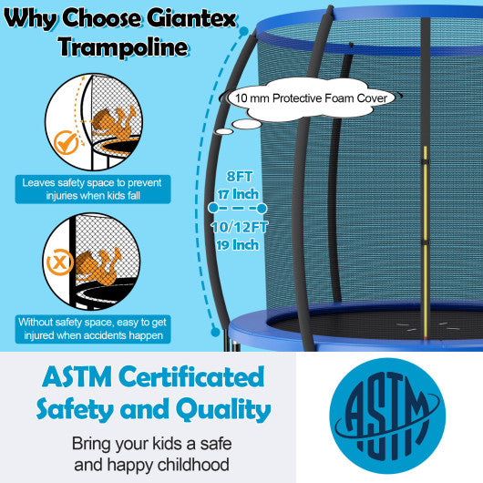 10 Feet ASTM Approved Recreational Trampoline with Ladder-Blue