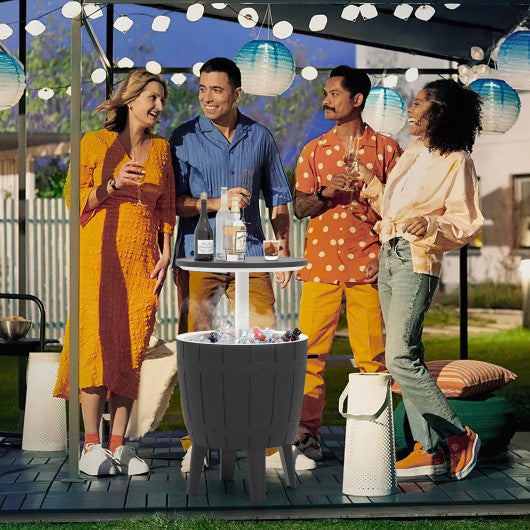 10 Gallon Cooler Bar Table Outdoor Coffee Table Ice Bucket with Telescopic Tabletop for Beer and Wine-Black