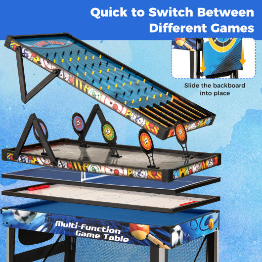 10-in-1 Combo Game Table Set with Table Tennis Basketball Soccer-Blue