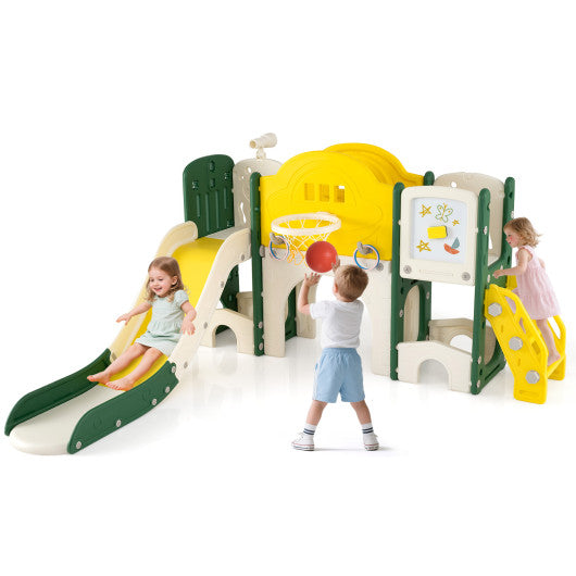 10 in 1 Toddler Slide Set Kids Slide and Climber Playset Indoor Playground-Yellow