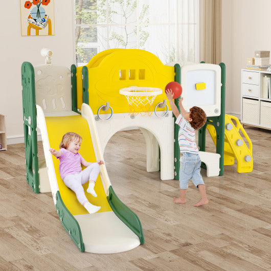 10 in 1 Toddler Slide Set Kids Slide and Climber Playset Indoor Playground-Yellow