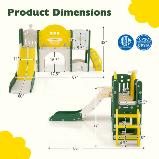 10 in 1 Toddler Slide Set Kids Slide and Climber Playset Indoor Playground-Yellow