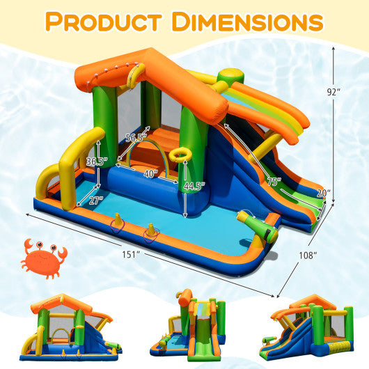 Inflatable Bounce House Water Park with Slide and 480W Blower