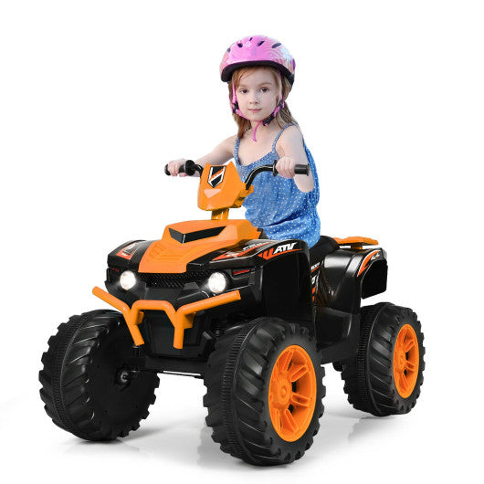 12V Kids Ride on ATV with LED Lights and Treaded Tires and LED lights-Orange