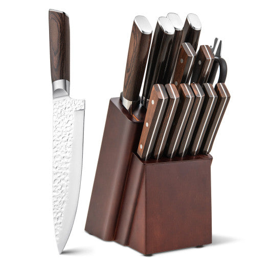 15 Pieces Kitchen Knife Set with Wooden Block