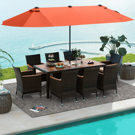 11 Pieces Patio Dining Set with 15 Feet Double-Sided Patio Umbrella and Base-Orange