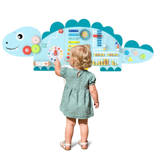 11-in-1 Dinosaur Activity Wall Busy Board Panels for Toddlers Education and Early Development-Blue