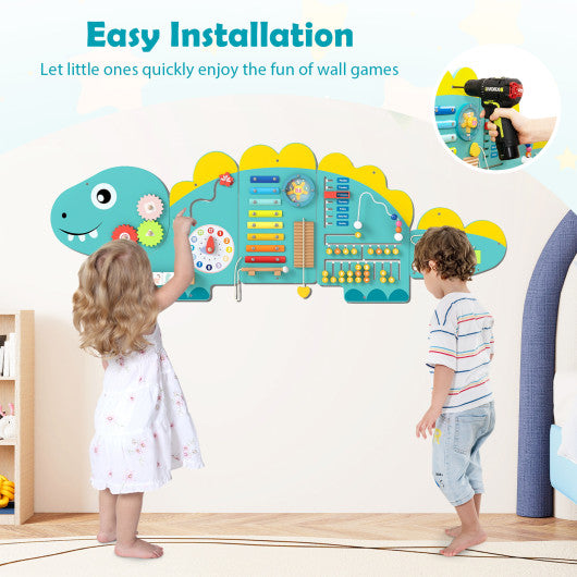 11-in-1 Dinosaur Activity Wall Busy Board Panels for Toddlers Education and Early Development-Green
