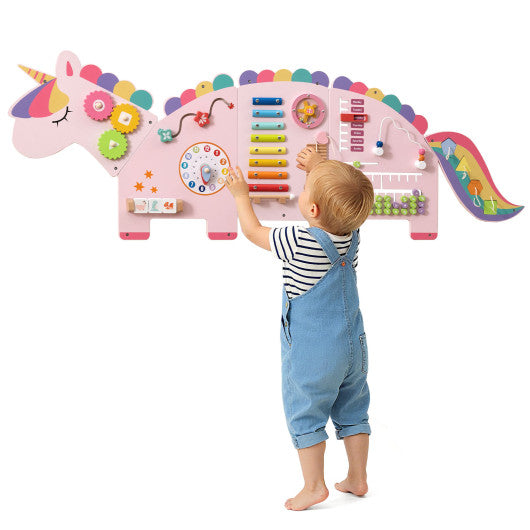 11-in-1 Dinosaur Activity Wall Busy Board Panels for Toddlers Education and Early Development-Pink
