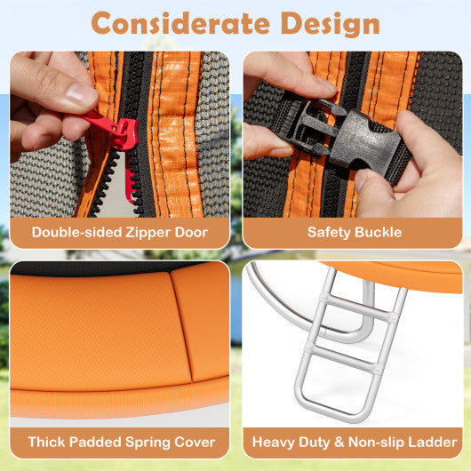 12FT Outdoor Trampoline Heavy-Duty Recreational Trampoline with Safety Enclosure Net-Orange