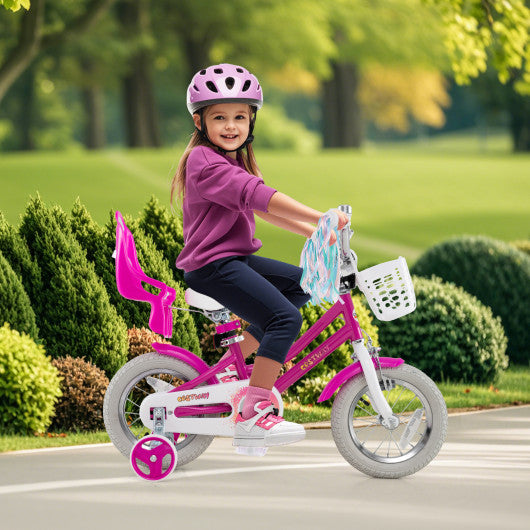 Kids Bike 12 Inch with Training Wheels and 2 Brake System for 3-4 Years Old