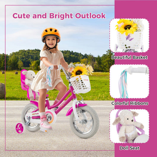 Kids Bike 12 Inch with Training Wheels and 2 Brake System for 3-4 Years Old