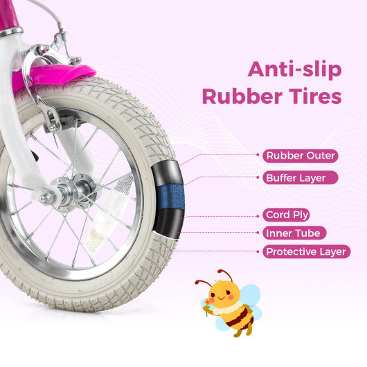 Kids Bike 12 Inch with Training Wheels and 2 Brake System for 3-4 Years Old