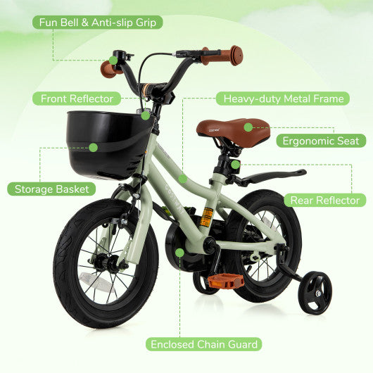 12-Inch Kids Bike Adjustable with Training Wheels for 3-4 Years Old