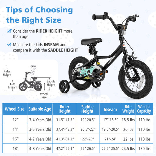 12 Inch Kids Bike Adjustable for 3-4 Years Old with Low-Step Frame