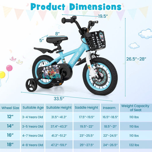 12 Inch Kids Bike with Adjustable Handlebar and Saddle for 3-4 Years Old-12 inches