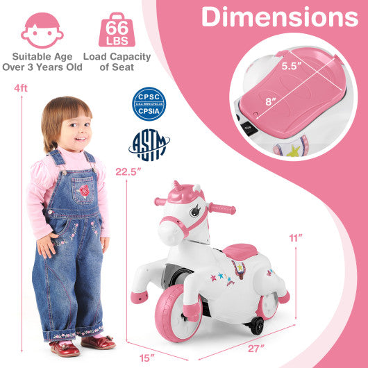 12V Unicorn Ride on Toy with Training Wheels and Horse Riding Mode-Pink