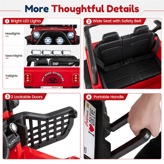 12V Electric 2-Seater Kids Ride On Car with Parent Remote Control-Red