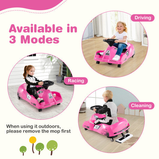 12V Electric Cleaning Go Kart with Detachable Mop and Remote Control-Pink