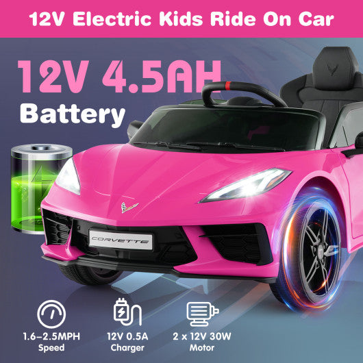 12V Electric Kids Ride On Car Licensed Chevrolet Corvette C8 with Remote Control Ages 3+ Years Old-Pink