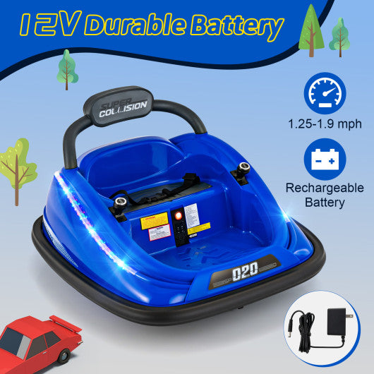 12V Kids Bumper Car Ride on Toy with Remote Control and 360 Degree Spin Rotation-Blue