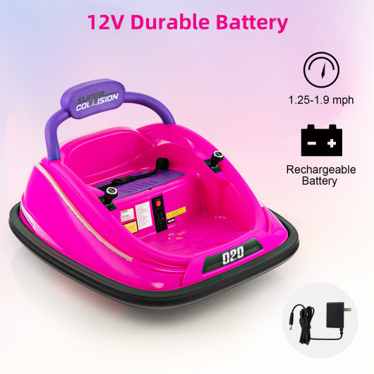 12V Kids Bumper Car Ride on Toy with Remote Control and 360 Degree Spin Rotation-Pink