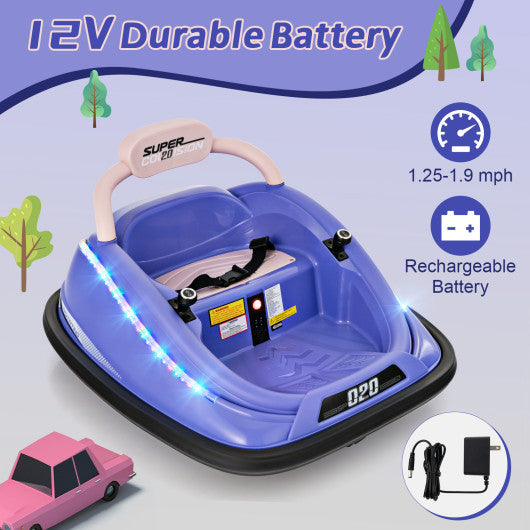 12V Kids Bumper Car Ride on Toy with Remote Control and 360 Degree Spin Rotation-Purple