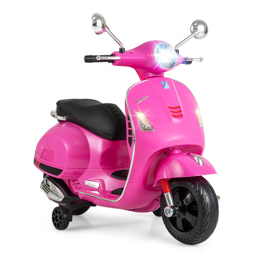 12V Kids Electric Motorcycle Licensed VESPA with Music and Training Wheels-Pink