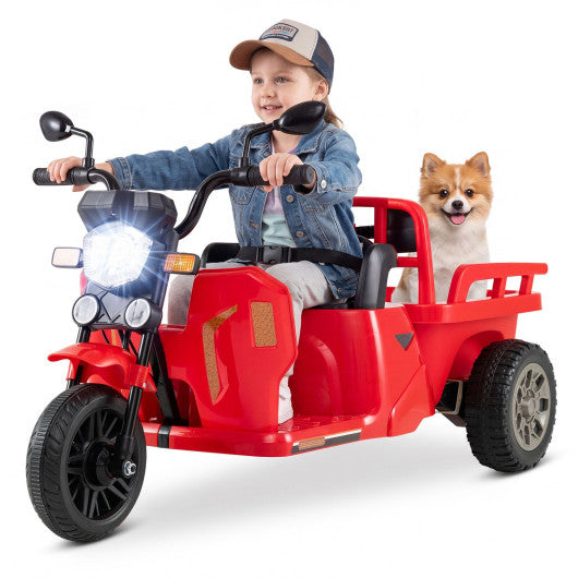 12V Kids Motorcycle with 3 Wheels and Trailer and Shovel Ride On Tractor-Red